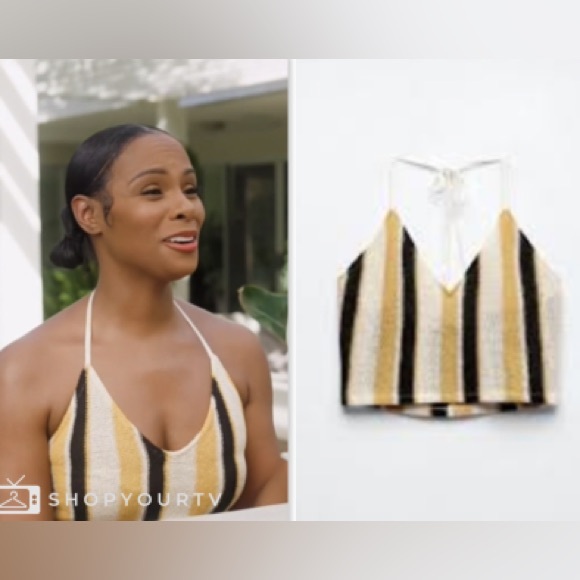 ZARA Crop Tank Tika Striped Crochet Knit Halter Tie Back Summer Cropped Top S - Picture 8 of 8